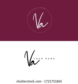 V A VA Escritura a mano de carta inicial y logotipo de firma.	
