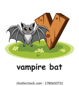 V for Vampire Bat Cartoon 3D Alphabet Wood Animals