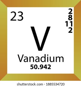 V Vanadium Chemical Element Periodic Table. Single vector illustration, colorful Icon with molar mass, electron conf. and atomic number for Lab, science or chemistry class.