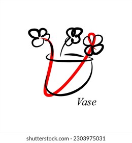 V - Vase. ABC with objects. Series of letters A-Z. Images of objects. Minimalism. Beautiful letters. Line drawing. logo design initial V combine with object.