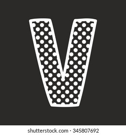 V vector alphabet letter with white polka dots on black background