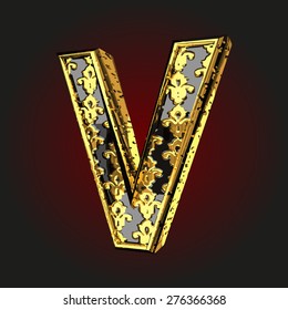 v vector black letter with gold