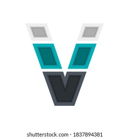  V Vektorschriftalphabet, modernes dynamisches Design. Schwarz, irisch blau, weiß. für; Gestaltungselemente; Logo, Kreativposter, Corporate Identity, Anwendung etc.