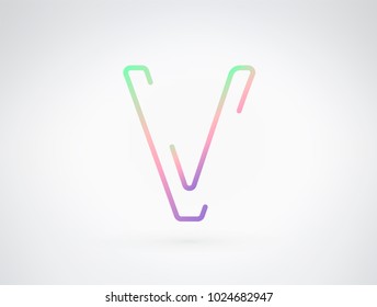 V vector font letter alphabet. Playful color dynamic flat design with brilliant smooth gradient for your unique elements design ; logo, headline, corporate identity, application, joyful poster & more