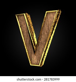v vector golden letter with wood
