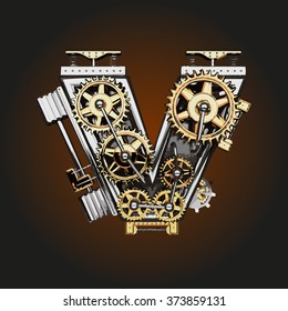 v vector letter with gears