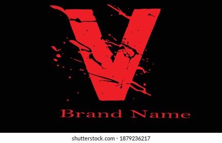 V vector logo for any brand with red and black color