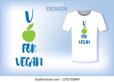 V for Vegan.  For printing on T-shirt and other accessories. Vector  illustration. EPS 10