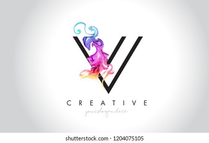 V Vibrant Creative Leter Logo Design with Colorful Smoke Ink Flowing Vector Illustration.