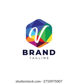 v logotipo geométrico vibrante com um moderno "v" que reflete criatividade e inovação.