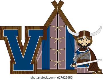 V is for Viking Alphabet Learning Illustration