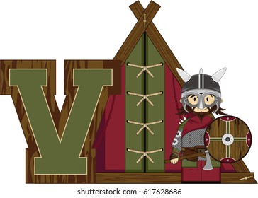 V is for Viking Alphabet Learning Illustration