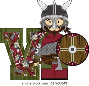 V is for Viking Alphabet Learning Illustration