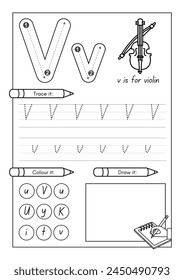 V is for VIolin Alphabet Worksheets for Kindergarten