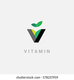 V - vitamin. Creative vector logo in a modern flat style