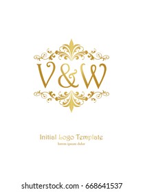 V & W initial wedding logo template vector