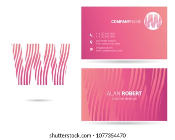 V & W waves letter design with business card template