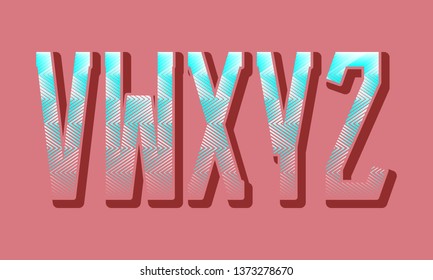 V, W, X, Y, Z colored herringbone letters. Stylish retro font.