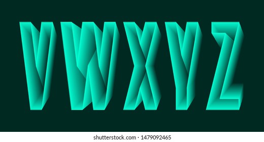 V, W, X, Y, Z green ethereal letters. Urban translucent 3d font.