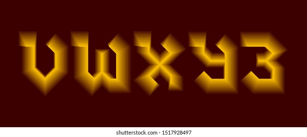 V, W, X, Y, Z letters with yellow neon glow. Luminous artistic font.