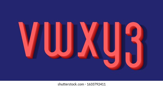 V, W, X, Y, Z coral 3d letters. Urban volumetric lowercase font.