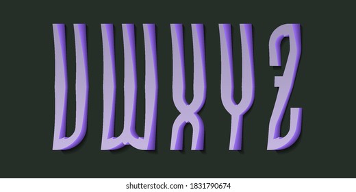 V, W, X, Y, Z cartoon high purple 3d letters. Volumetric display font.