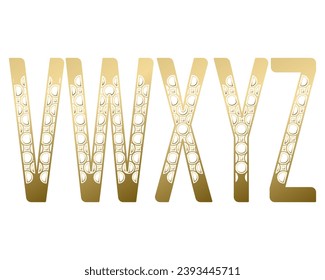 V, W, X, Y, Z Großbuchstaben Design mit exotischen Mustern. Goldene Zierschrift.