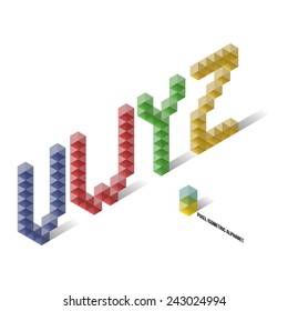 V W Y Z - Pixel Isometric Title Alphabet - Vector Illustration - Typography Element