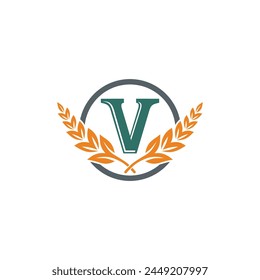 V with wheat logo vector