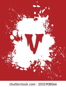 V - Blanco y rojo, alfabeto con efecto salpicado y pulverizado.
