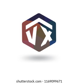 V X Initial letter hexagonal logo vector