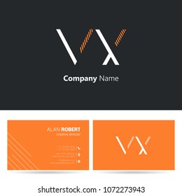V & X joint logo stroke letter design with business card template