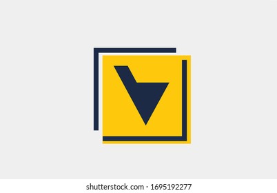 V yellow blue square alphabet letter logo icon design for company and business