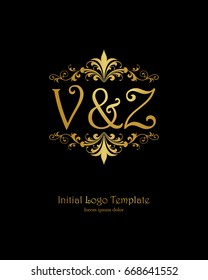 V & Z initial wedding logo template vector