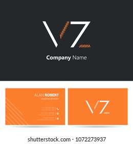 V & Z joint logo stroke letter design with business card template
