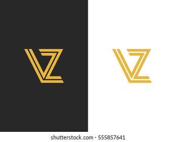 V & Z Letter Logo concept. Premium Line Alphabet Monochrome Monogram emblem. Graphic Symbol for Corporate Business Identity. Vector graphic design template element