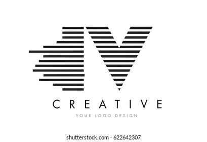 I V Zebra Letter Logo Design with Black and White Stripes Vector
