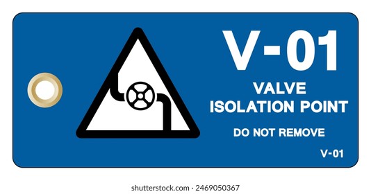 V01 Valve Isolation Point Tag Label Symbol Zeichen, Vektorillustration, Isolieren auf weißem Hintergrund. EPS10