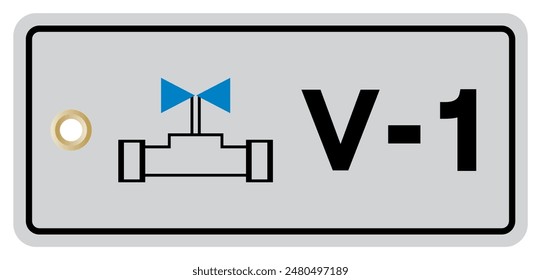 V-1 Valve Isolation Point Tag Label Symbol Sign, Vector Illustration, Isolate On White Background. EPS10