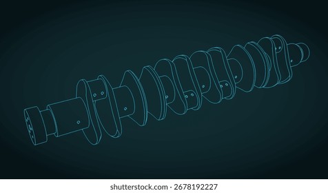 V12 engine crankshaft stylized vector illustration