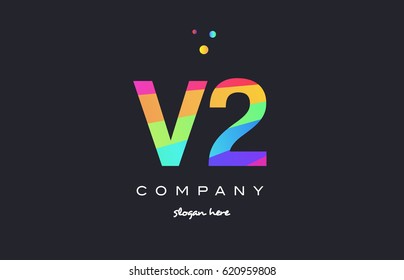 V2 v 2 two letter number combination creative color green orange blue magenta pink company logo vector icon spectrum
