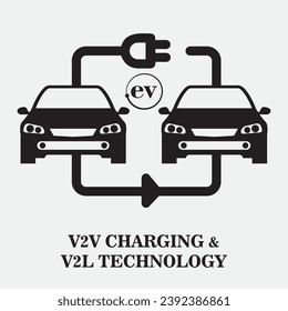 V2V Charging and V2L Technology Icon Isolated on White background