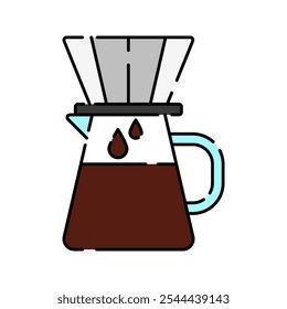 V60 coffee drip Icon Illustration with bright colour palette in flat design style Ideal for cafe branding, menus, and coffee-themed designs.