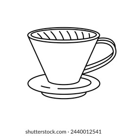 V60, dripper. Icon, coloring page, black and white illustration.
