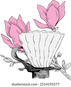 V60 filter flower  colored hand drawn illustraton