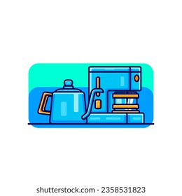 V60 Kettle and Coffee Maker Flat Design Illustration