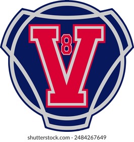 Logo des V8-Motors. Europa Trucker Motor v8 Logo.