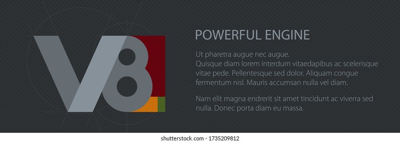 Motor V8 potente, banner de coche tecnológico, ilustración vectorial