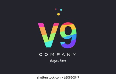 V9 v 9 nine letter number combination creative color green orange blue magenta pink company logo vector icon spectrum