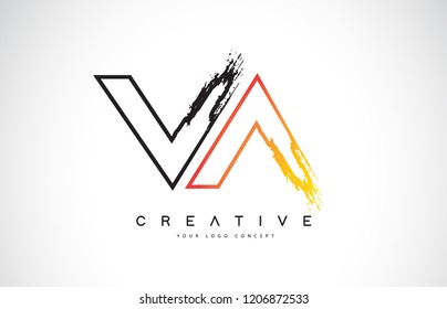 VA Creative Modern Logo Design Vetor with Orange and Black Colors. Monogram Stroke Letter Design.